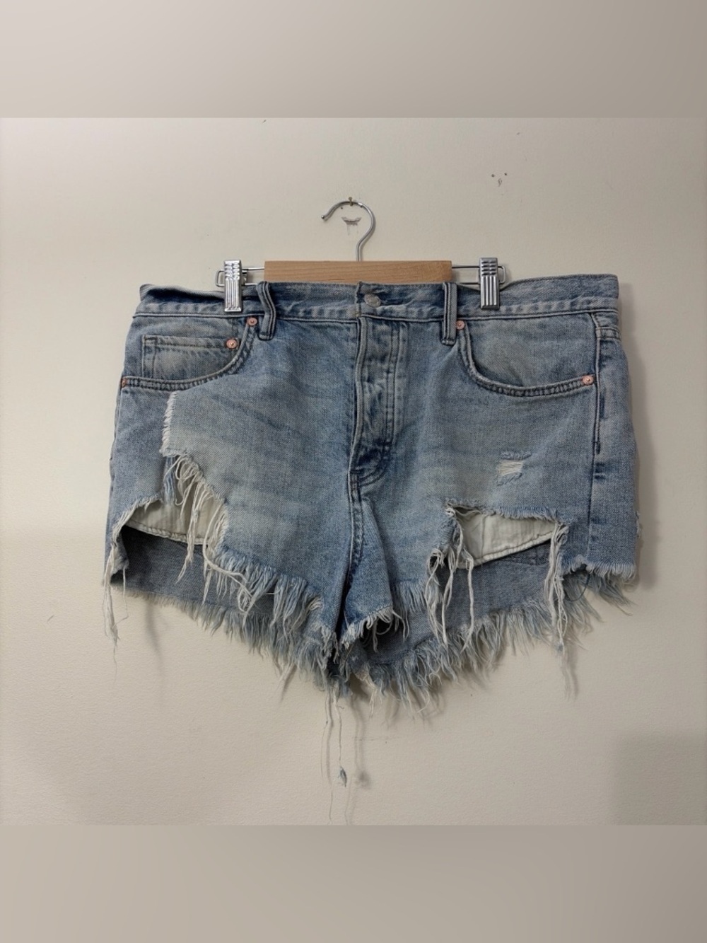 We The Free Light Blue Distressed Denim Cutoff Shorts